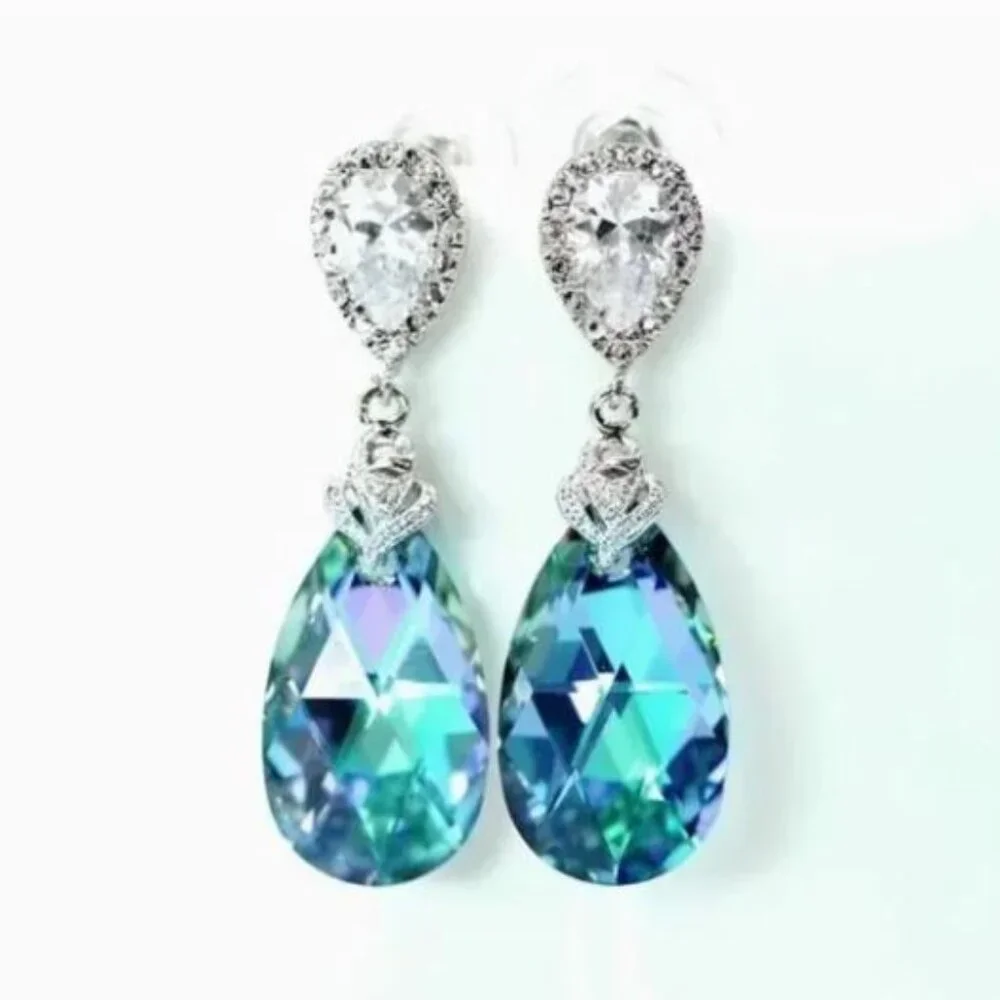 Silver Plated Zircon Pear Drop Earrings